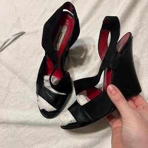 MOSCHINO Black Wedge Sandal Casual comfort Size 8 going out club open toe
